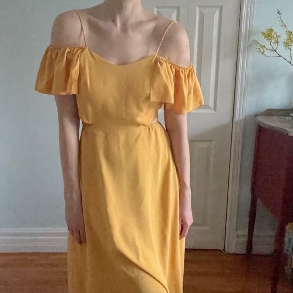 Dress: Oak + Fort Long Yellow Cutout Dress - Picture 1 of 11